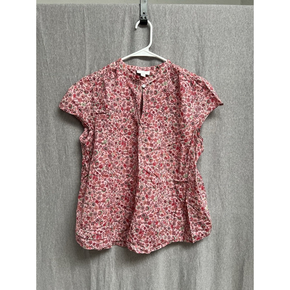 J. Jill Women's Sz L Pink Floral Blouse Short Sleeve Cotton